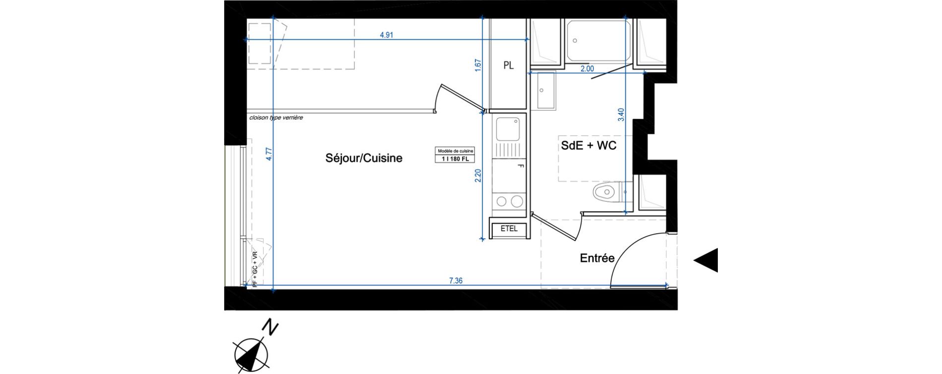 Appartement T1 bis de 31,90 m2 &agrave; Nantes Universit&eacute; - michelet