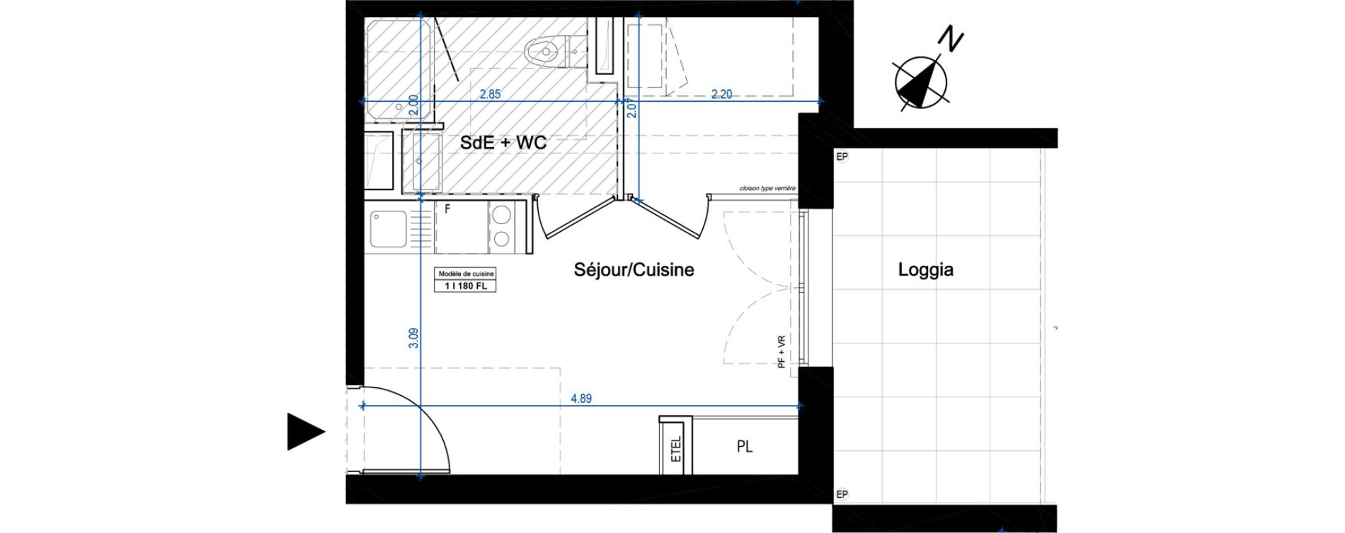 Appartement T1 bis de 24,30 m2 &agrave; Nantes Universit&eacute; - michelet