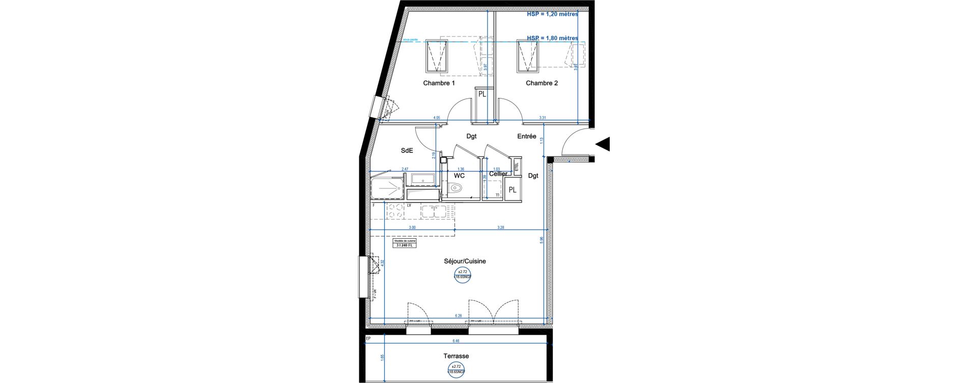 Appartement T3 de 64,00 m2 &agrave; Nantes Universit&eacute; - michelet