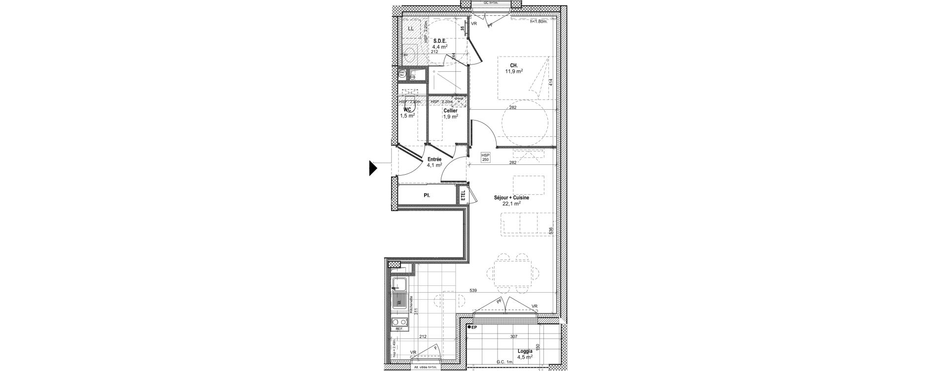 Appartement T2 de 45,90 m2 &agrave; Nantes Hauts pav&eacute;s - saint f&eacute;lix