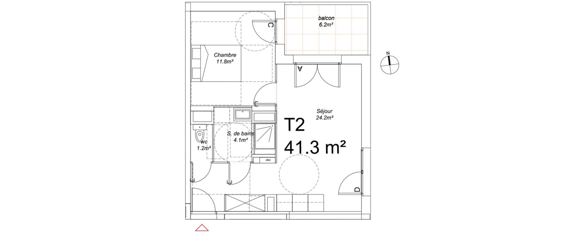 Appartement T2 de 41,30 m2 &agrave; Nantes La chantrerie