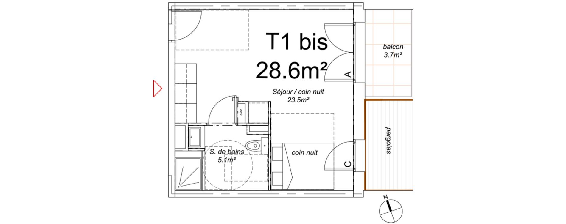 Appartement T1 de 28,60 m2 &agrave; Nantes La chantrerie
