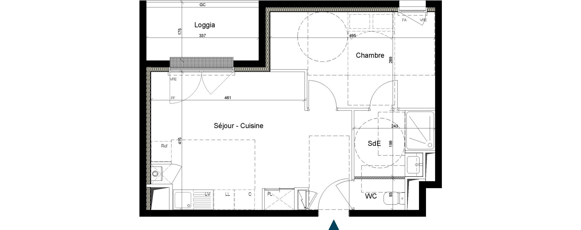 Appartement T2 de 41,42 m2 &agrave; Nantes La beaujoire