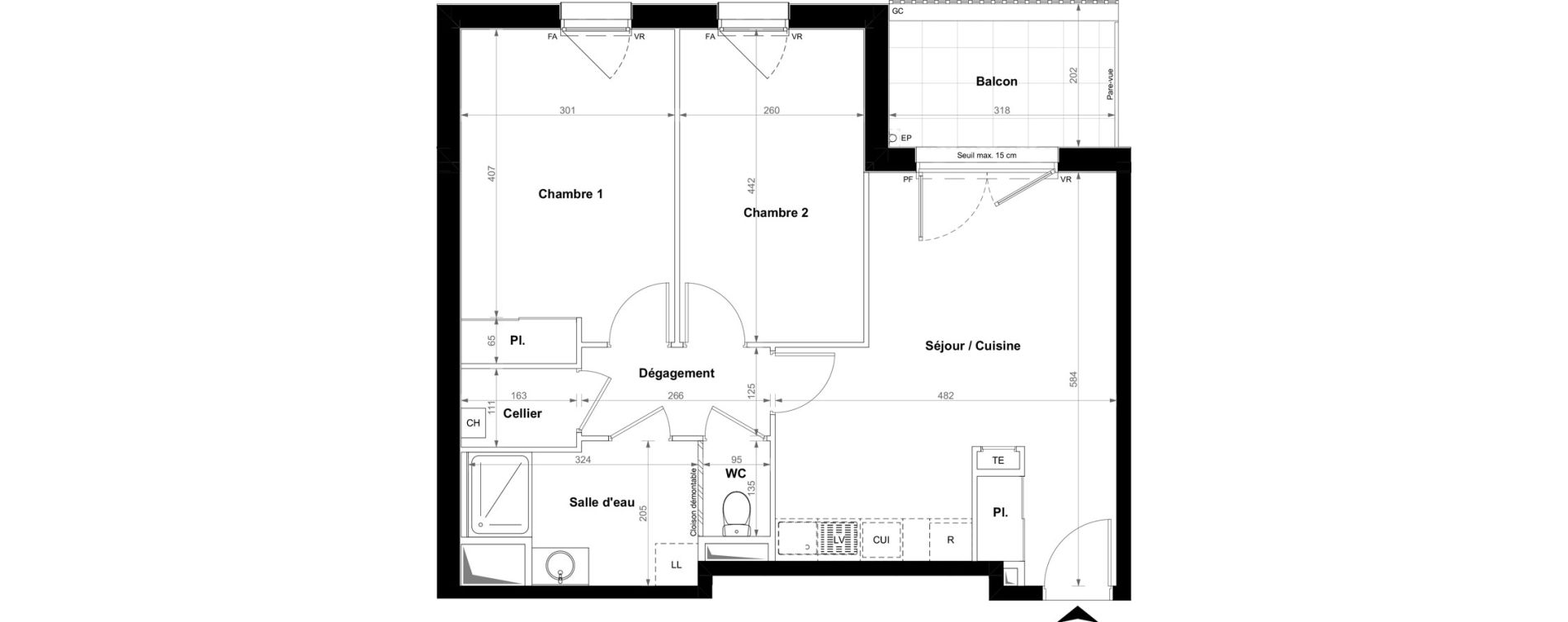 Appartement T3 de 60,73 m2 &agrave; Nantes Zola