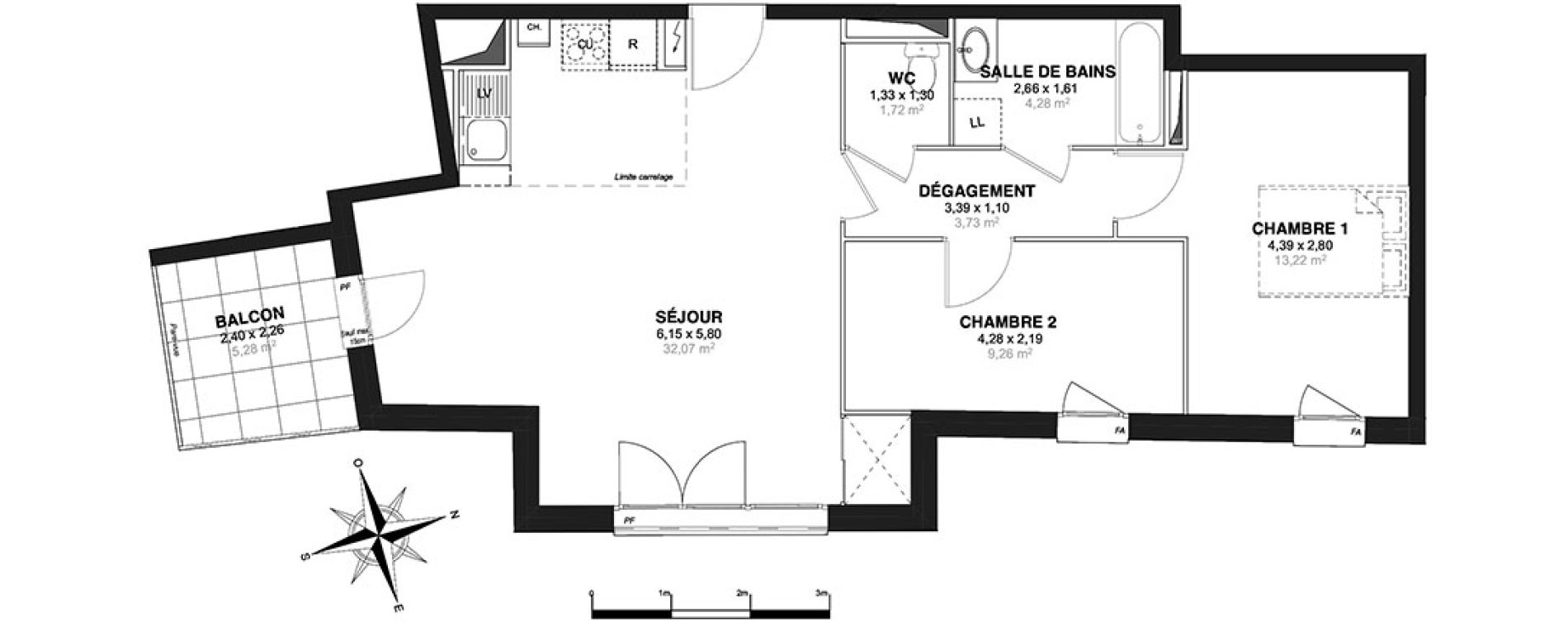 Appartement T3 de 64,28 m2 &agrave; Nantes Zola