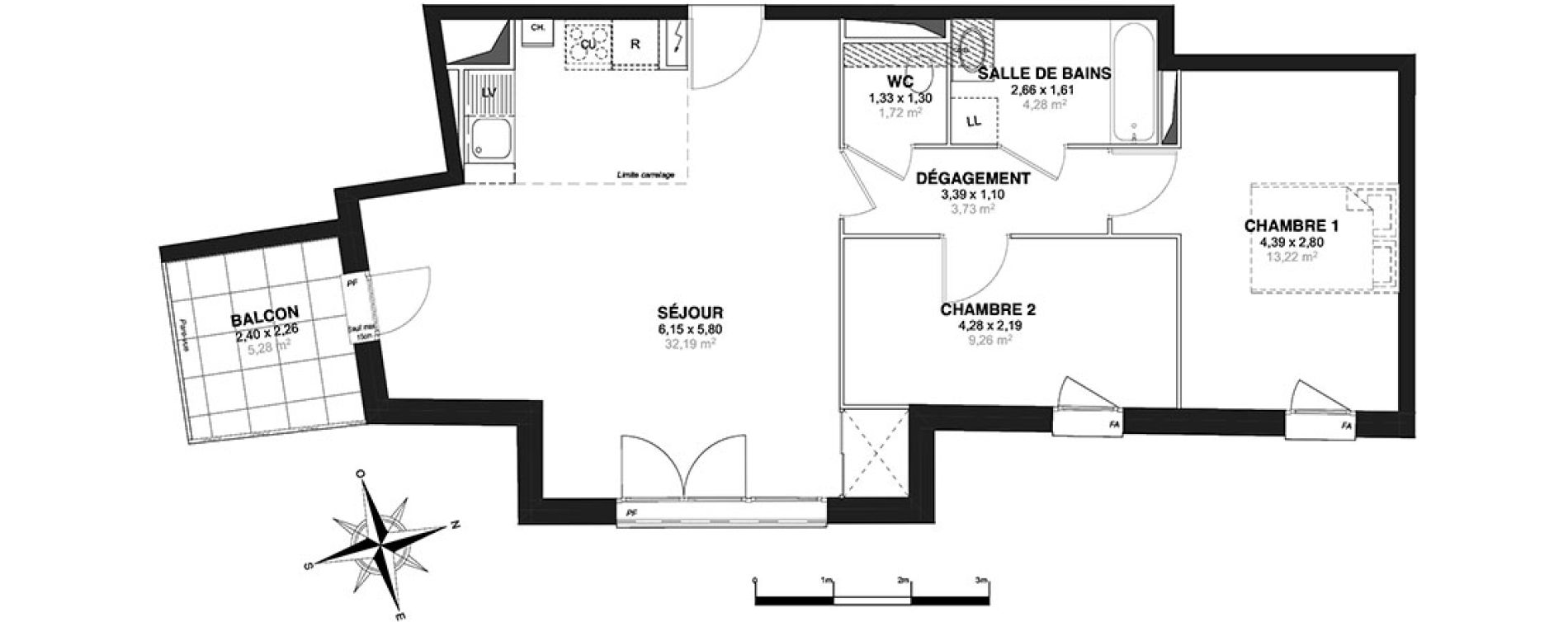 Appartement T3 de 64,40 m2 &agrave; Nantes Zola