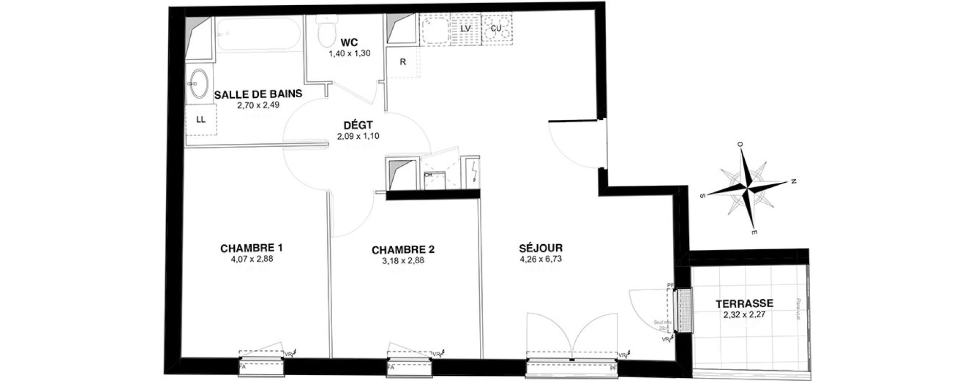 Appartement T3 de 55,81 m2 &agrave; Nantes Zola