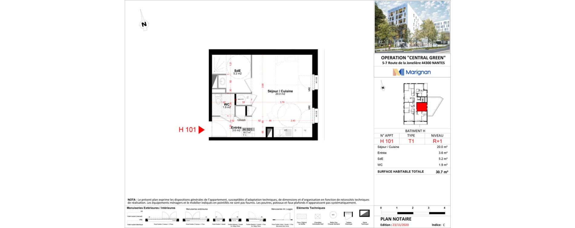 Appartement T1 de 30,70 m2 &agrave; Nantes Le petit port