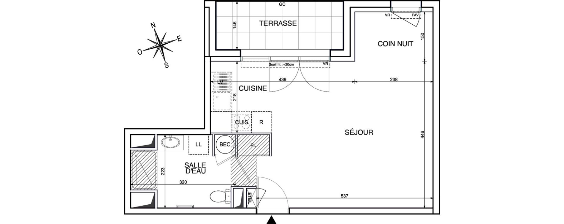 Appartement T1 de 37,79 m2 &agrave; Nantes La contrie