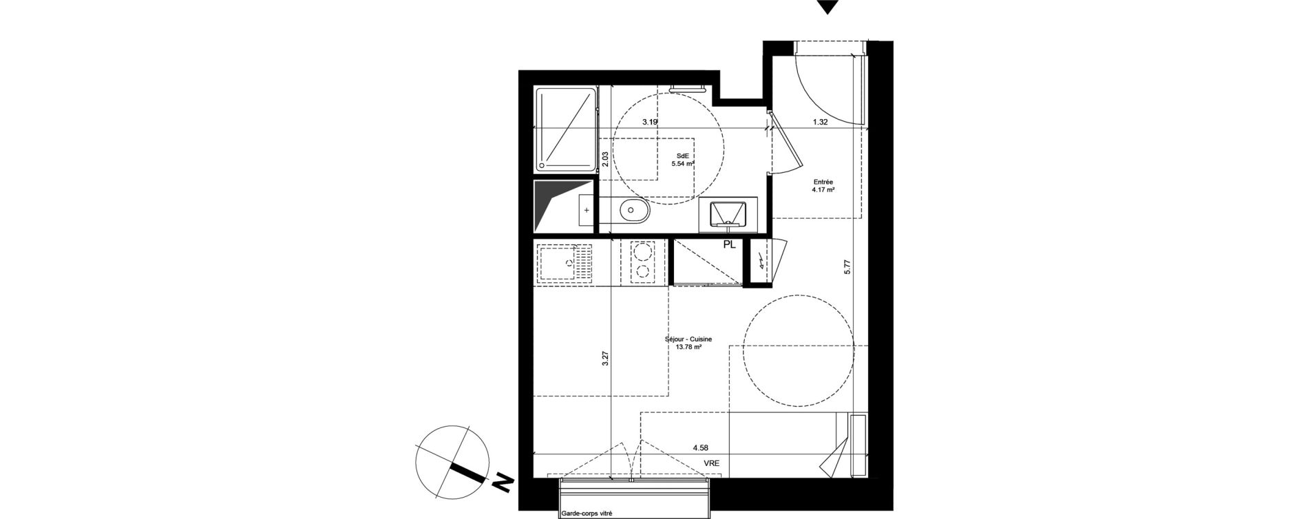 Appartement T1 de 23,49 m2 &agrave; Nantes Hauts pav&eacute;s - saint f&eacute;lix