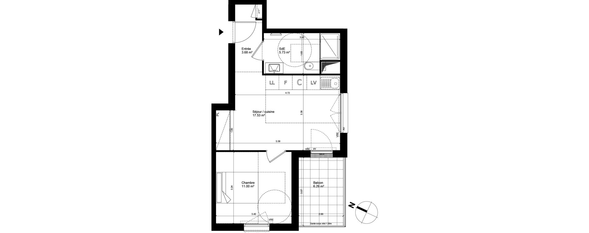 Appartement T2 de 37,94 m2 &agrave; Nantes Hauts pav&eacute;s - saint f&eacute;lix