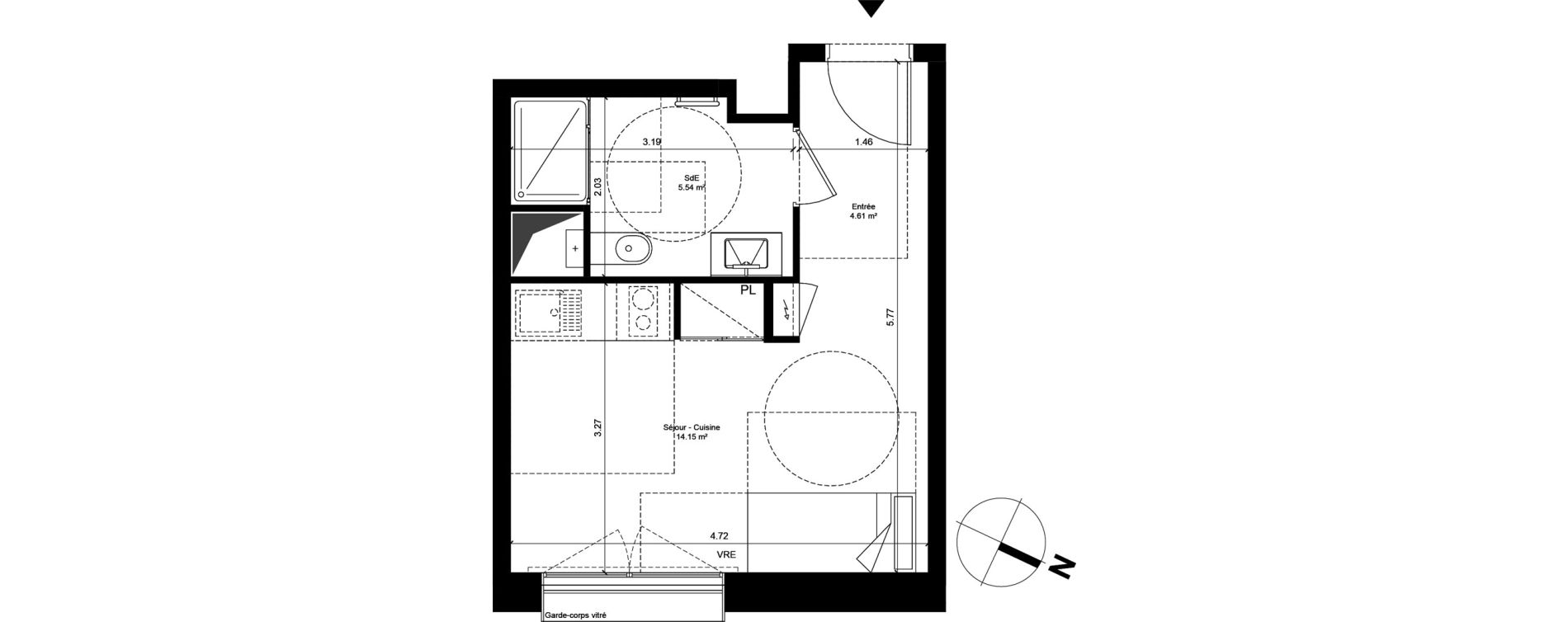 Appartement T1 de 24,30 m2 &agrave; Nantes Hauts pav&eacute;s - saint f&eacute;lix