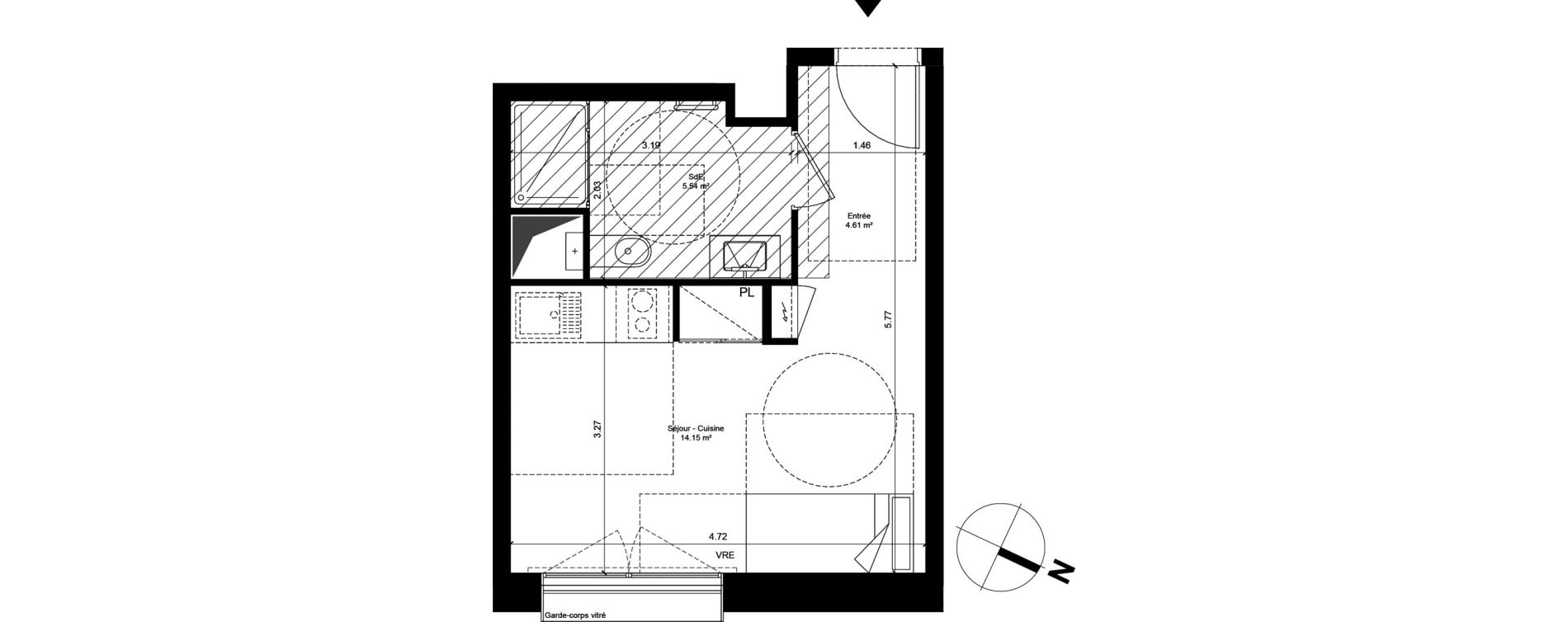 Appartement T1 de 24,30 m2 &agrave; Nantes Hauts pav&eacute;s - saint f&eacute;lix
