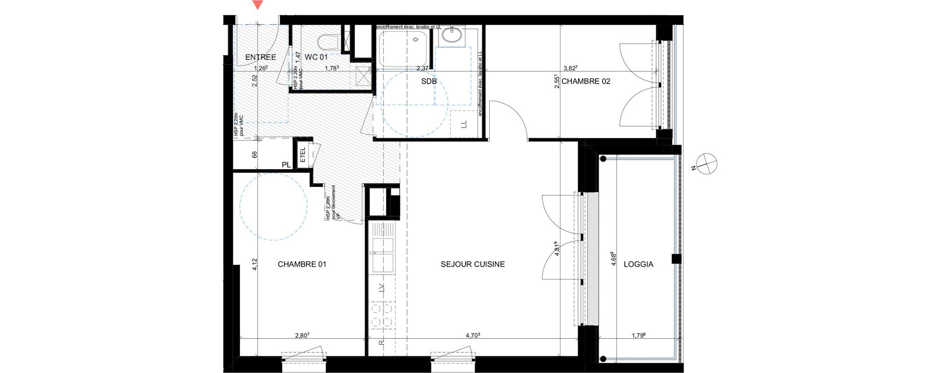 Appartement T3 de 58,46 m2 &agrave; Nantes Ouche buron