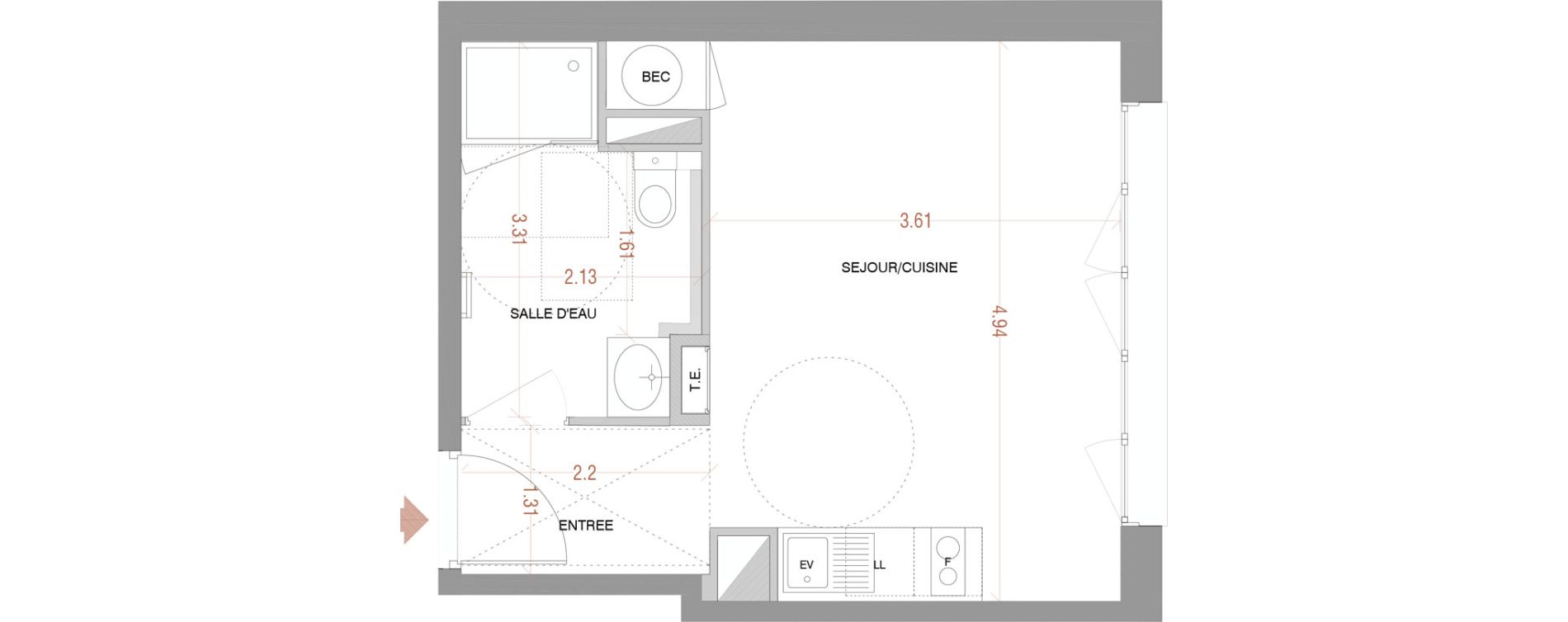 Appartement T1 de 26,86 m2 &agrave; Nantes R&eacute;publique