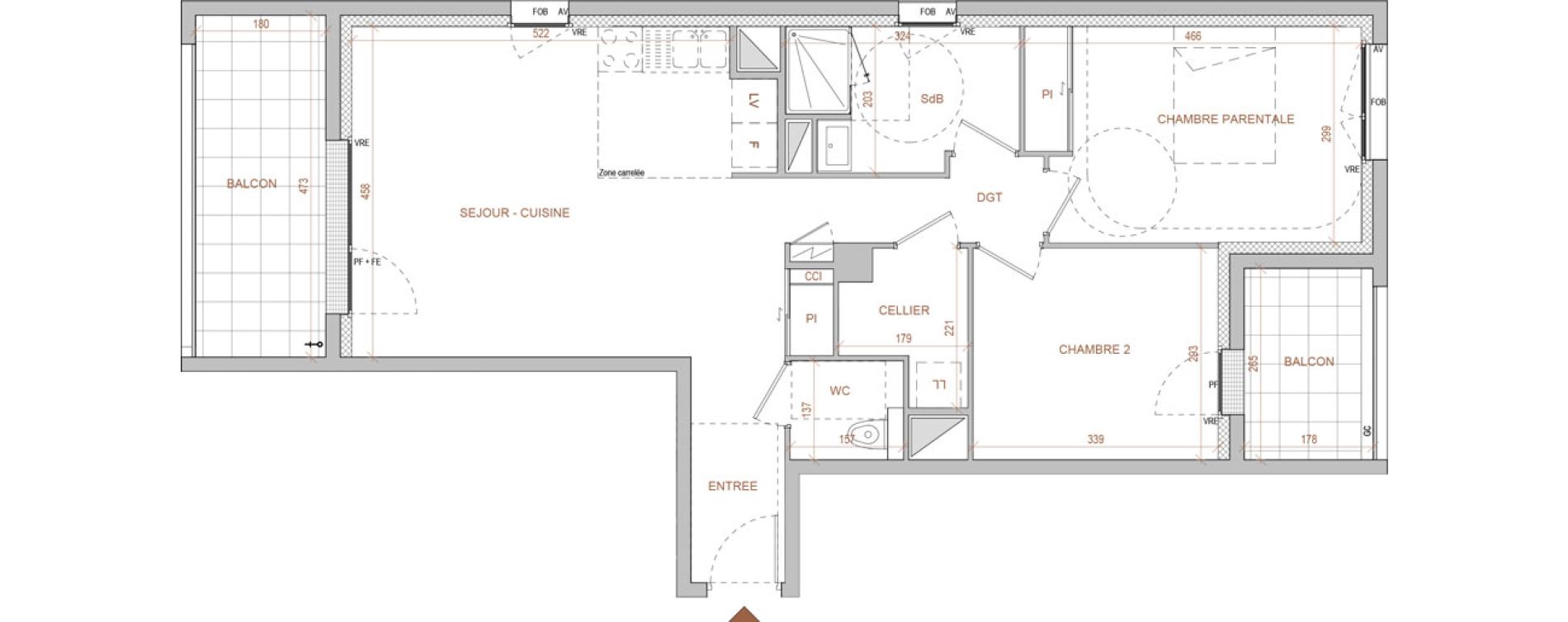 Appartement T3 de 69,30 m2 &agrave; Nantes Beausejour