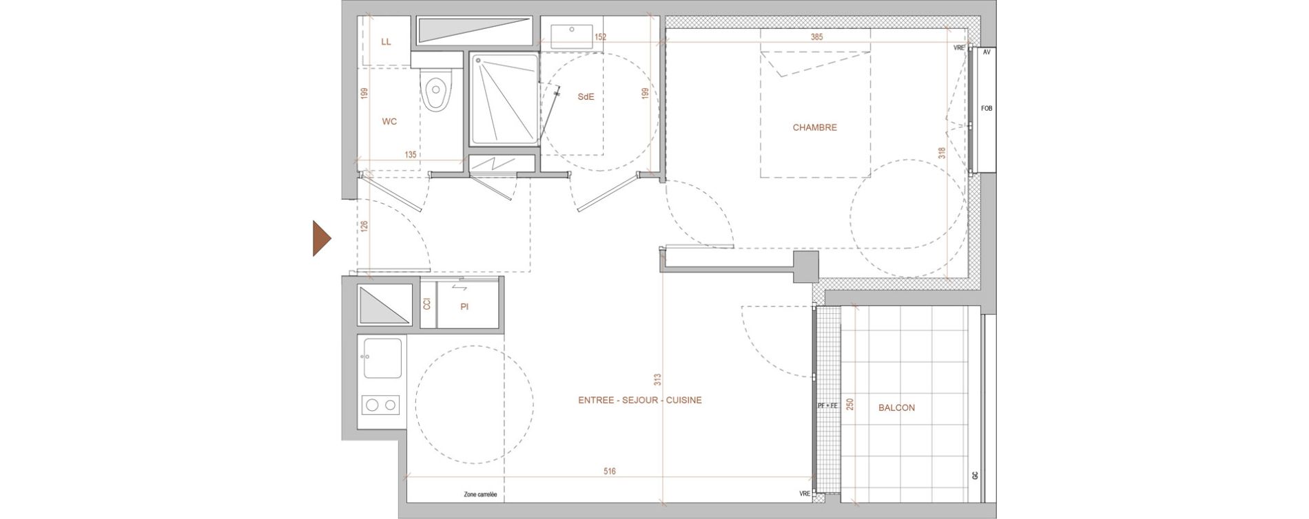 Appartement T2 de 38,50 m2 &agrave; Nantes Beausejour