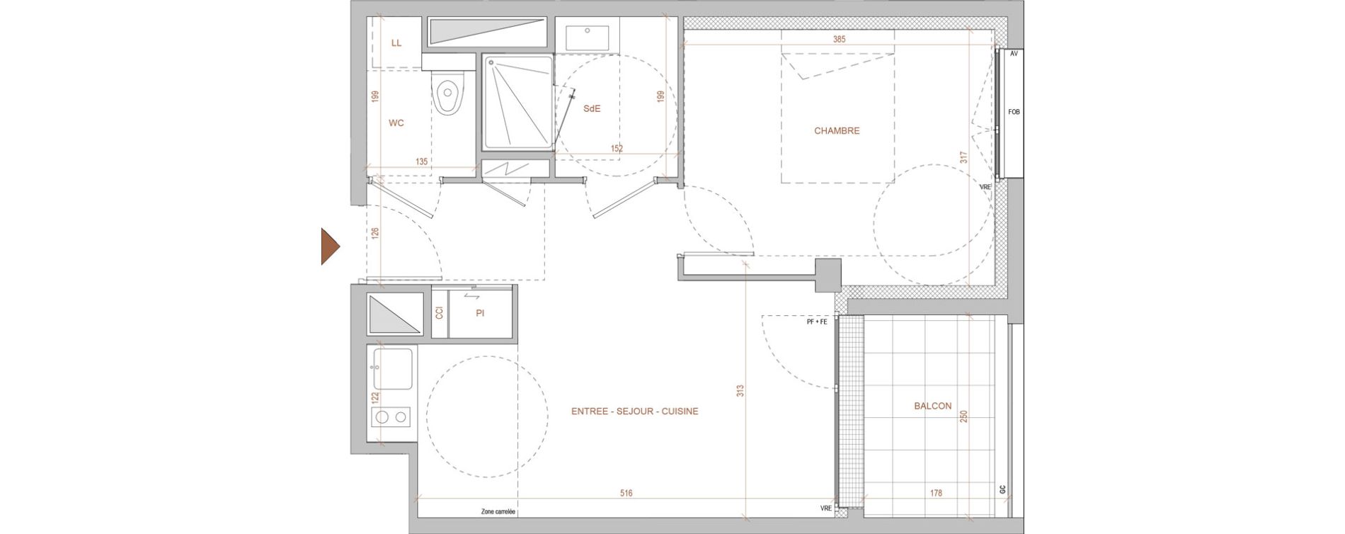 Appartement T2 de 38,50 m2 &agrave; Nantes Beausejour