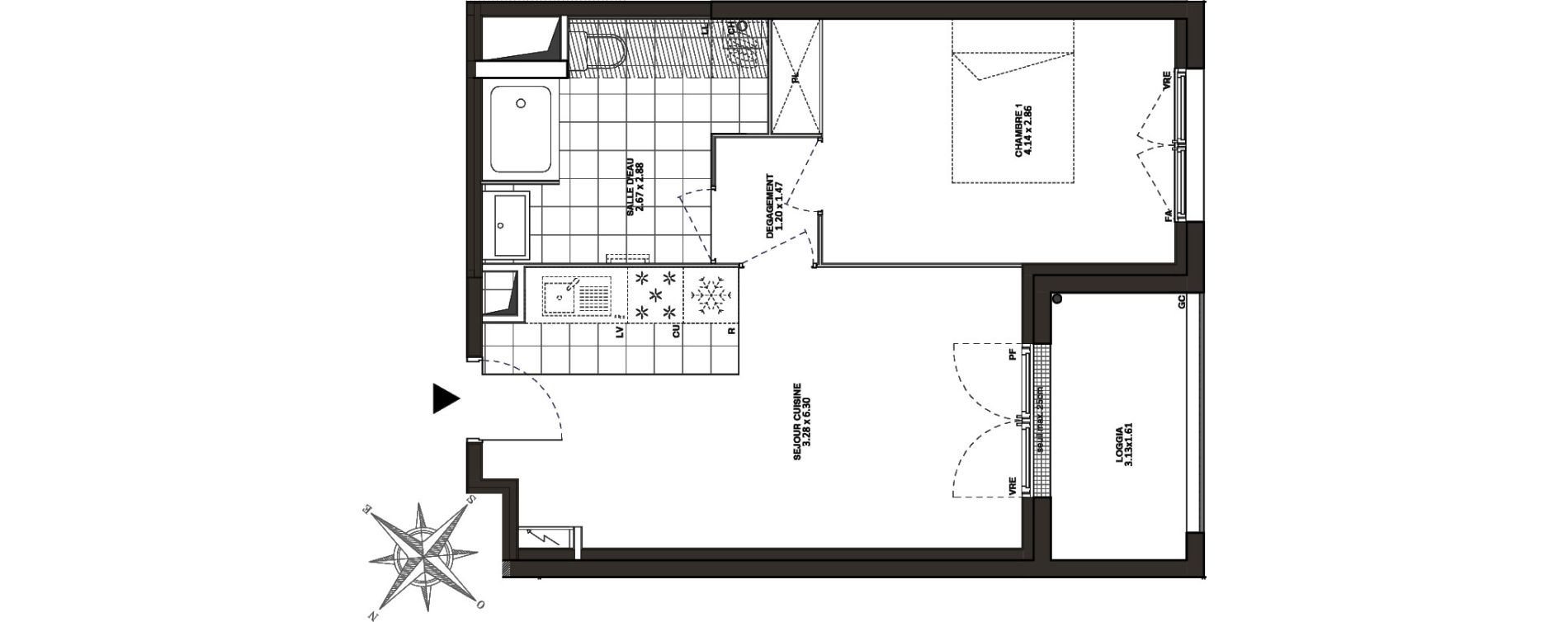 Appartement T2 de 42,11 m2 &agrave; Nantes La botti&egrave;re
