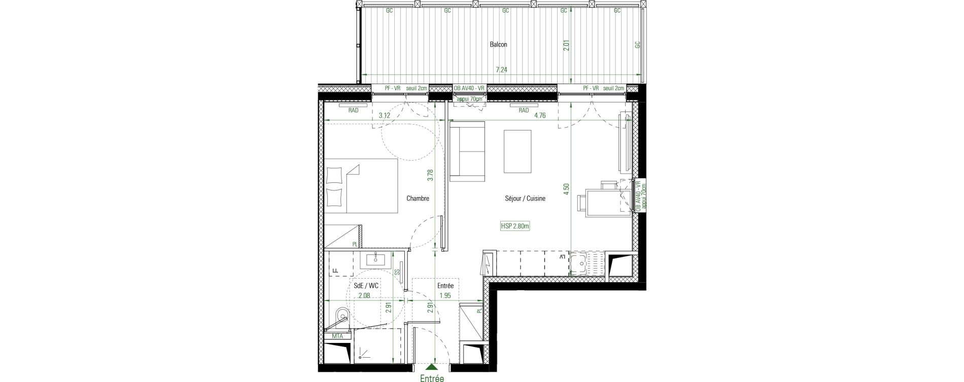 Appartement T2 de 42,34 m2 &agrave; Nantes La cr&eacute;ation