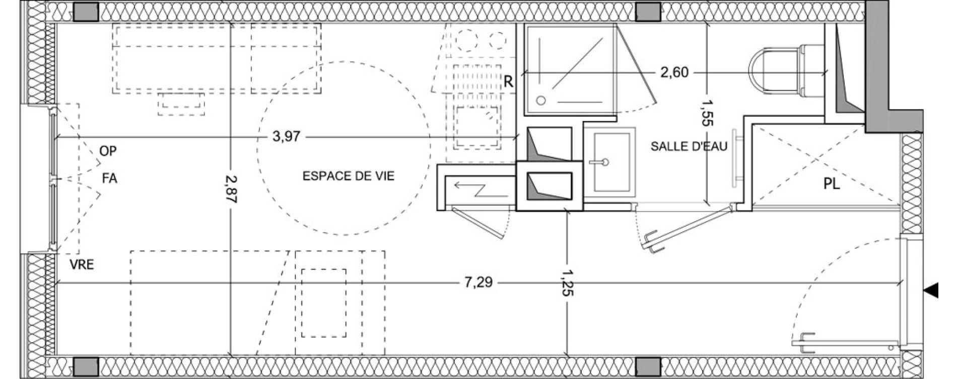 Appartement T1 de 19,31 m2 &agrave; Nantes Tortiere