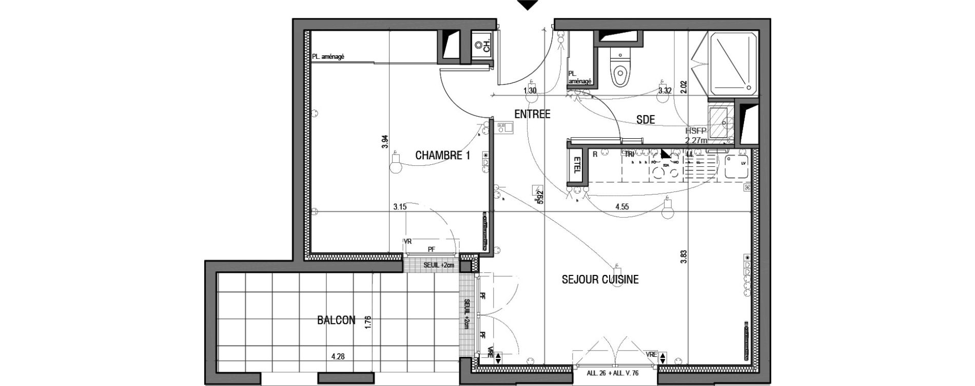 Appartement T2 de 38,50 m2 &agrave; Nantes La duranti&egrave;re