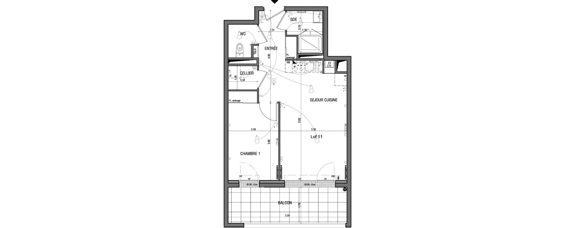 Appartement T2 de 42,30 m2 &agrave; Nantes La duranti&egrave;re