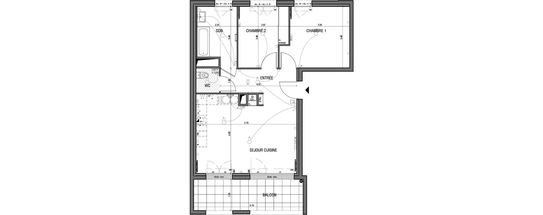 Appartement T3 de 61,60 m2 &agrave; Nantes La duranti&egrave;re