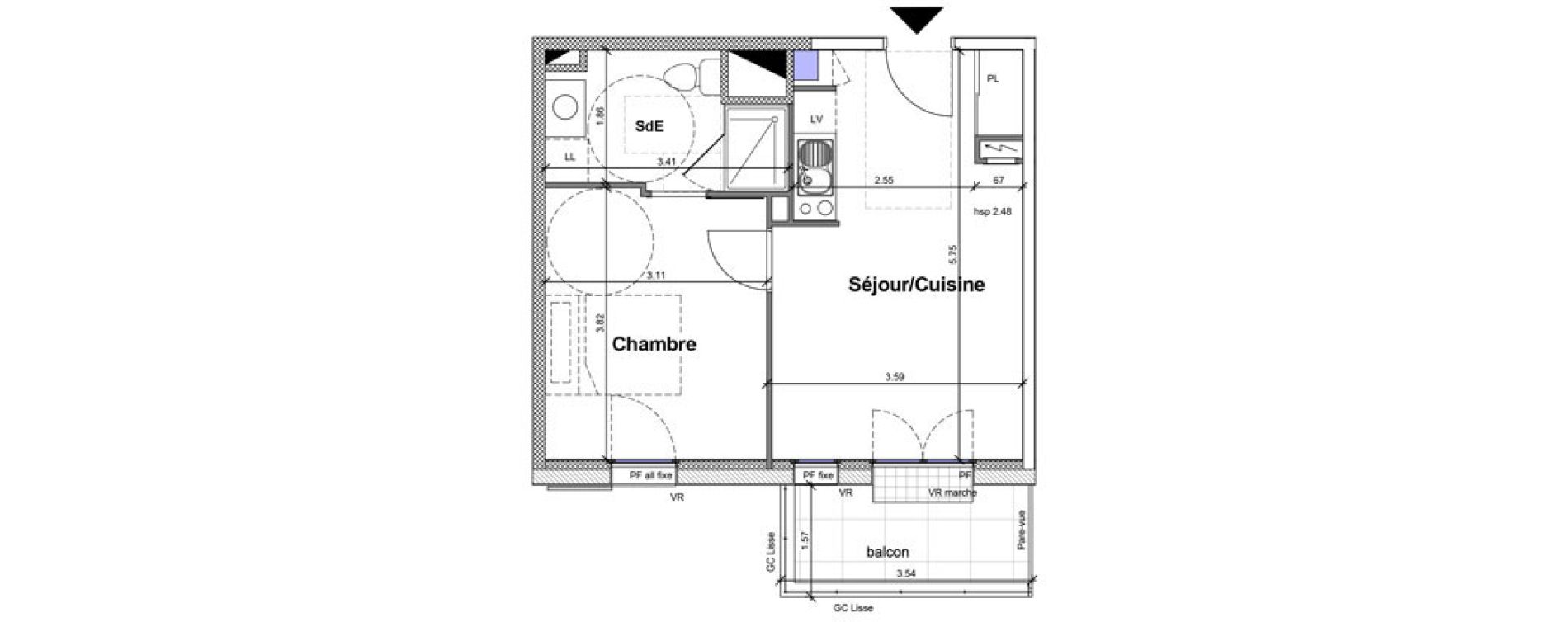 Appartement T2 de 36,66 m2 &agrave; Nantes Le landreau