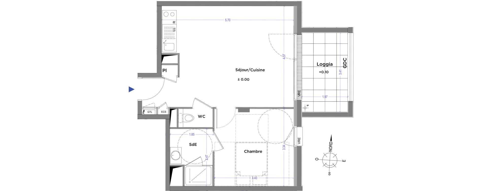 Appartement T2 de 41,90 m2 &agrave; Nantes Pont du cens