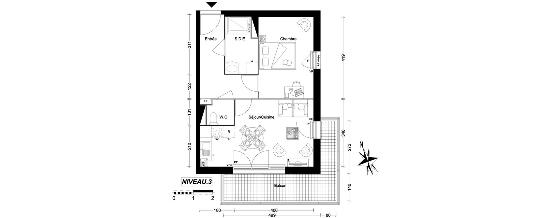 Appartement T2 de 43,50 m2 &agrave; Nantes La beaujoire