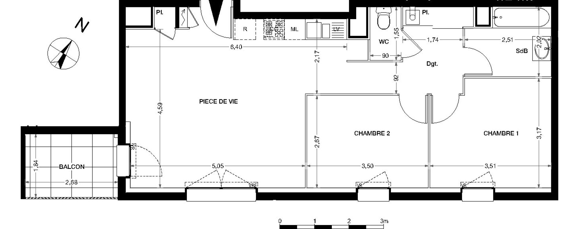 Appartement T3 de 60,23 m2 &agrave; Nantes Haluch&egrave;re - perray