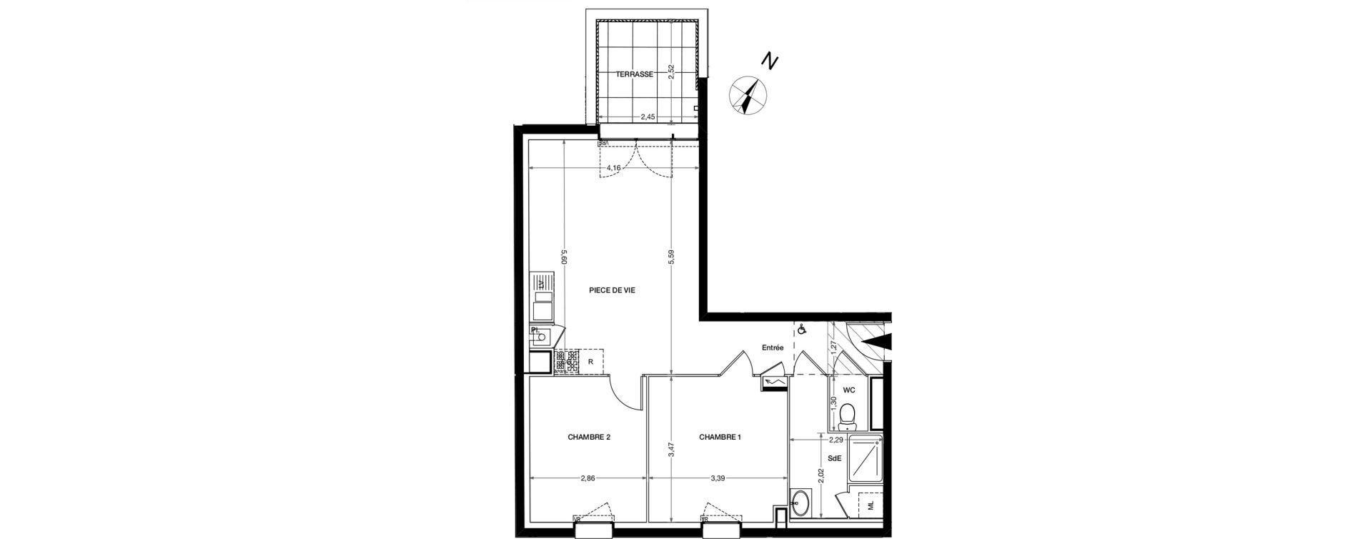 Appartement T3 de 56,79 m2 &agrave; Nantes Haluch&egrave;re - perray
