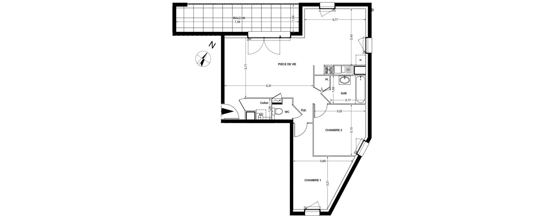 Appartement T3 de 66,92 m2 &agrave; Nantes Haluch&egrave;re - perray