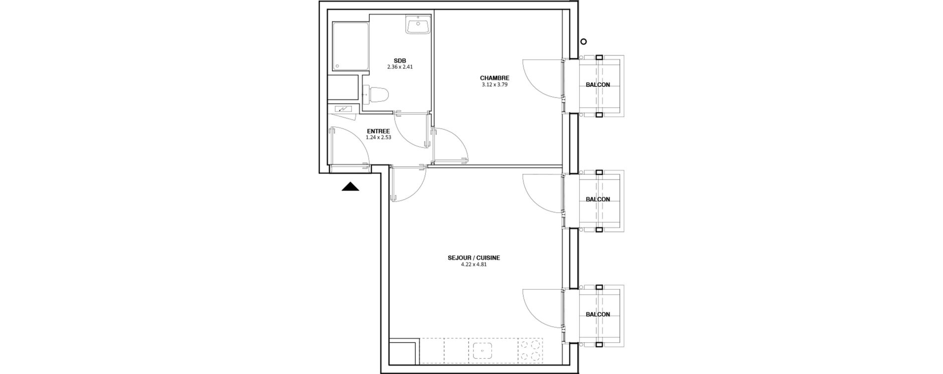 Appartement T2 de 39,60 m2 &agrave; Nantes Bout des landes