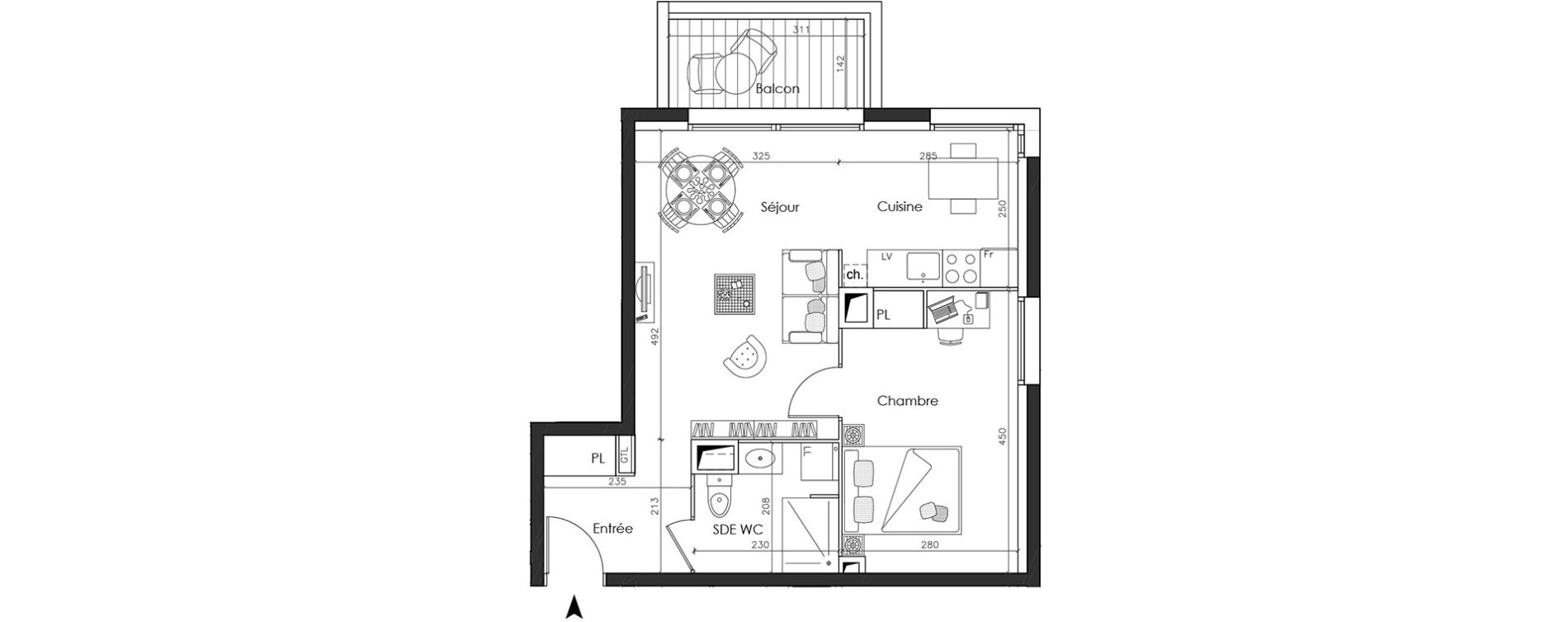 Appartement T2 de 44,63 m2 &agrave; Nantes La gaudini&egrave;re