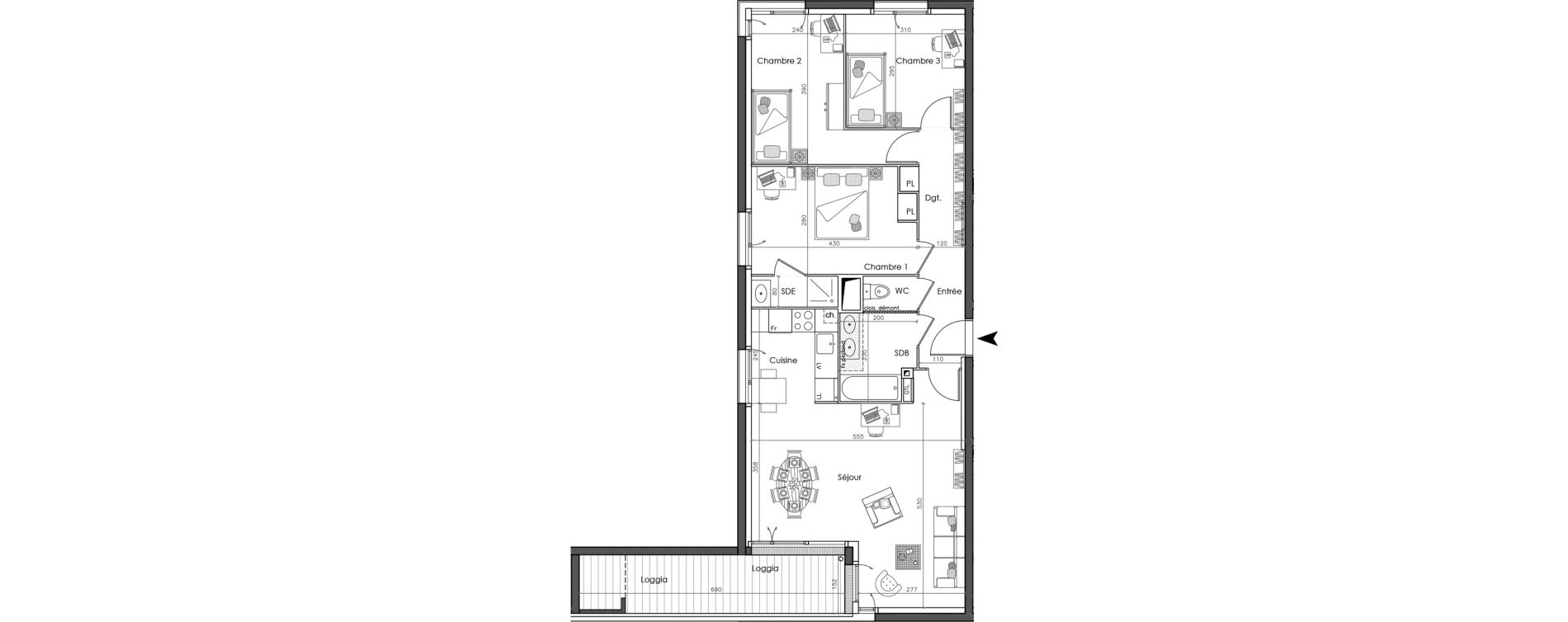 Appartement T4 de 77,98 m2 &agrave; Nantes La gaudini&egrave;re