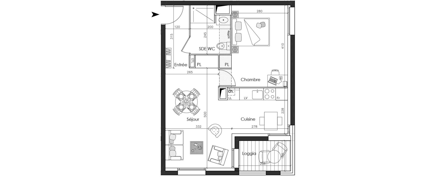 Appartement T2 de 43,45 m2 &agrave; Nantes La gaudini&egrave;re