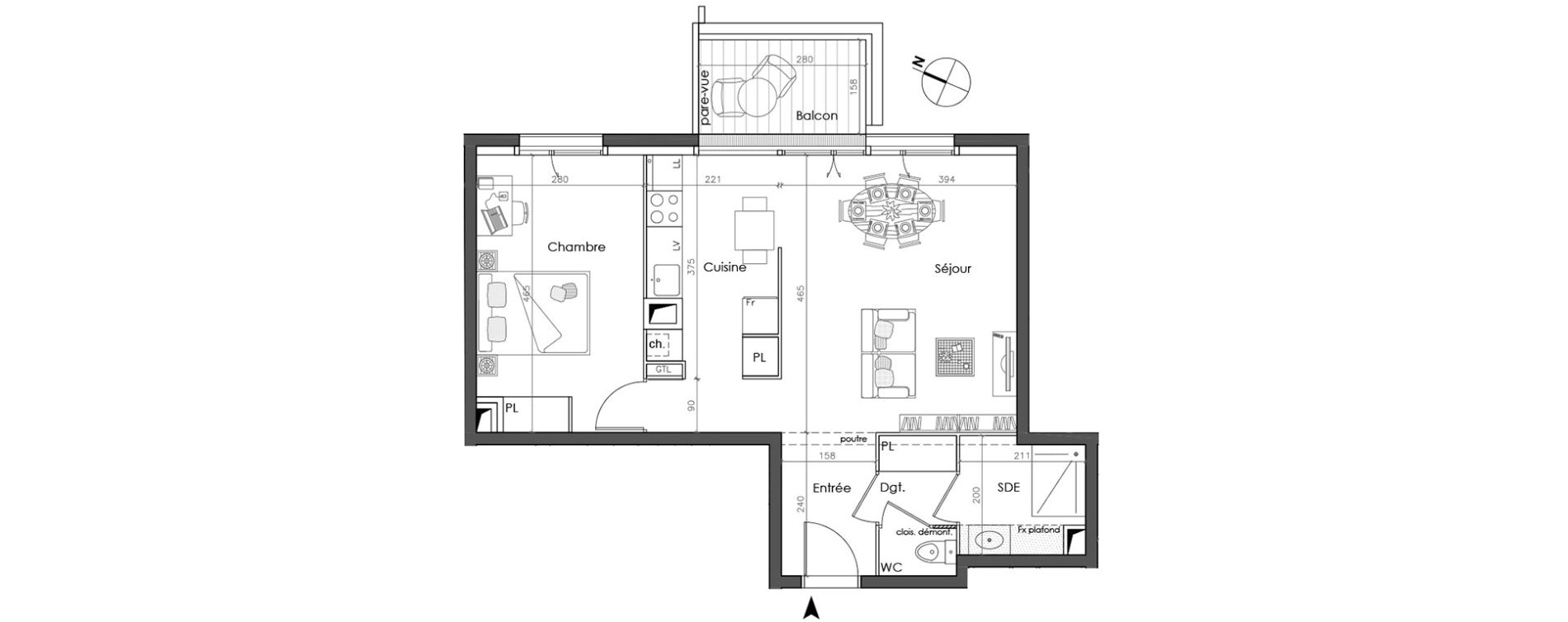 Appartement T2 de 51,56 m2 &agrave; Nantes La gaudini&egrave;re