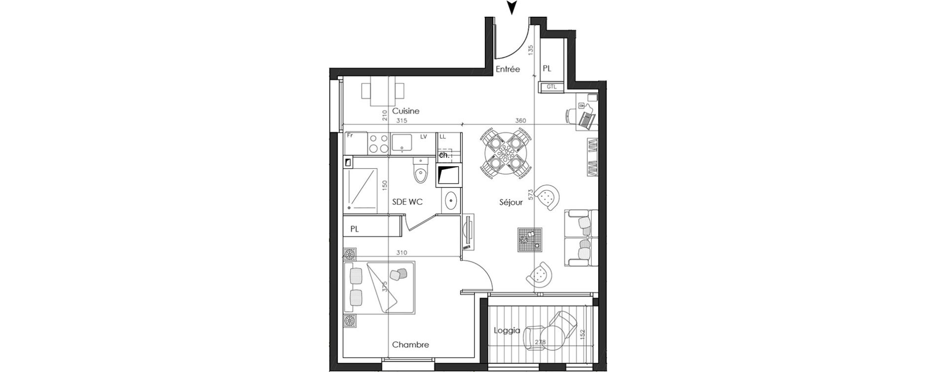 Appartement T2 de 45,31 m2 &agrave; Nantes La gaudini&egrave;re