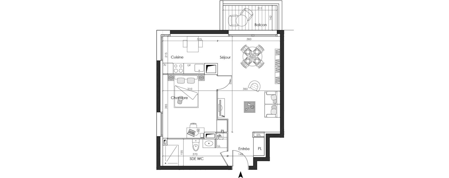 Appartement T2 de 46,52 m2 &agrave; Nantes La gaudini&egrave;re