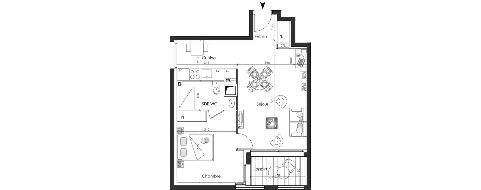 Appartement T2 de 45,31 m2 &agrave; Nantes La gaudini&egrave;re