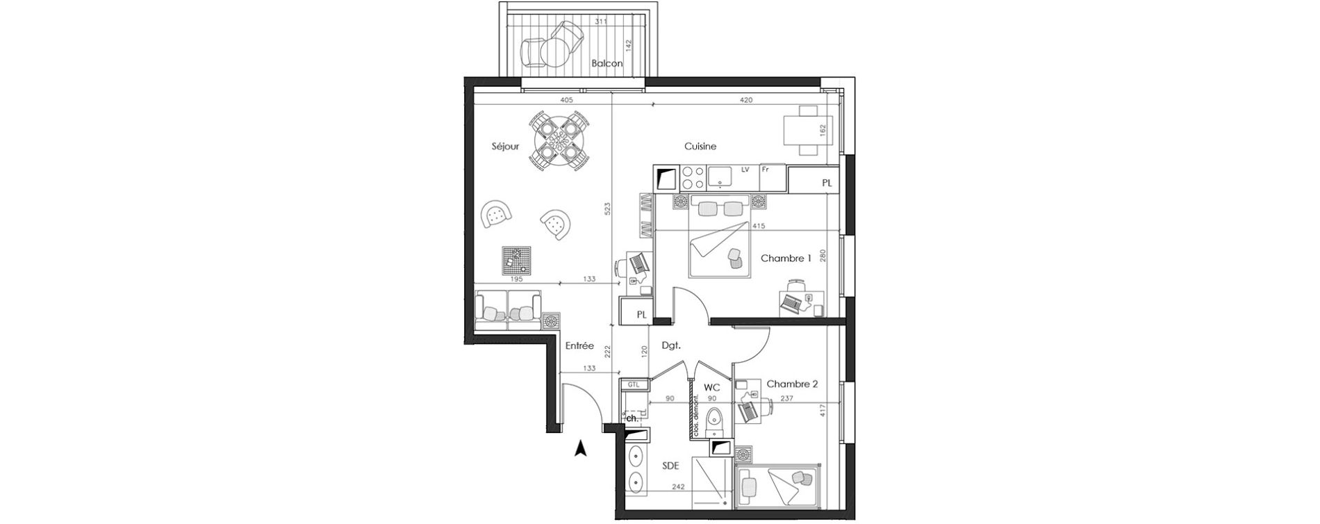 Appartement T3 de 64,28 m2 &agrave; Nantes La gaudini&egrave;re