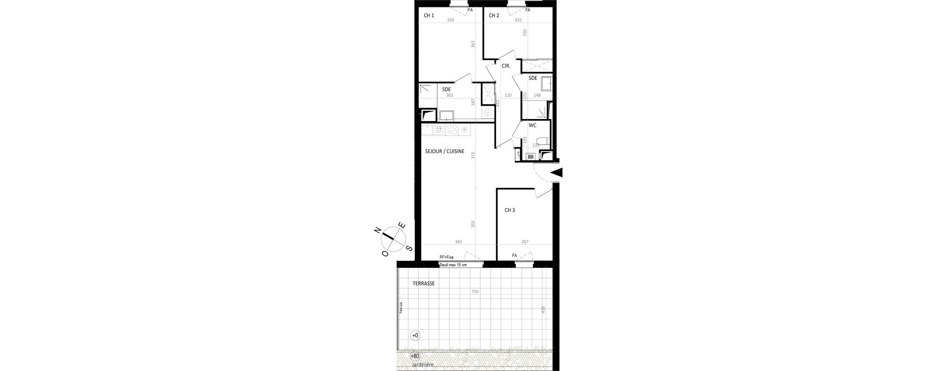 Appartement T4 de 75,20 m2 &agrave; Nantes Botti&egrave;re-ch&eacute;naie