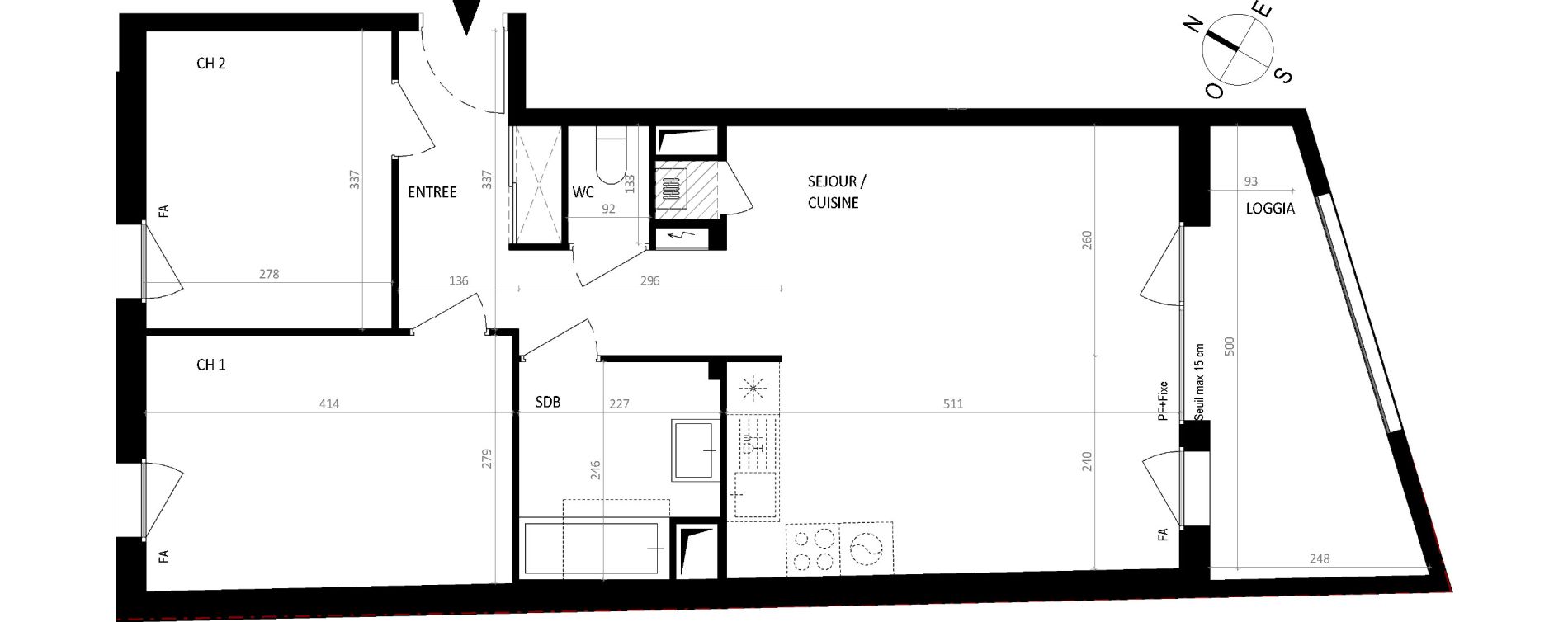 Appartement T3 de 61,24 m2 &agrave; Nantes Botti&egrave;re-ch&eacute;naie