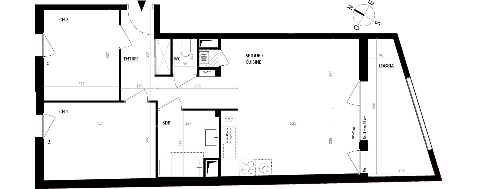Appartement T3 de 61,76 m2 &agrave; Nantes Botti&egrave;re-ch&eacute;naie