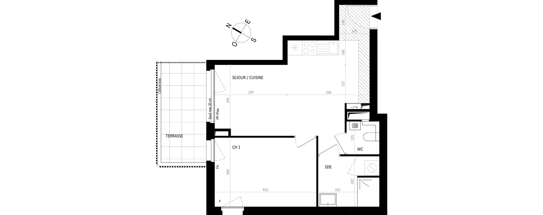 Appartement T2 de 40,84 m2 &agrave; Nantes Botti&egrave;re-ch&eacute;naie
