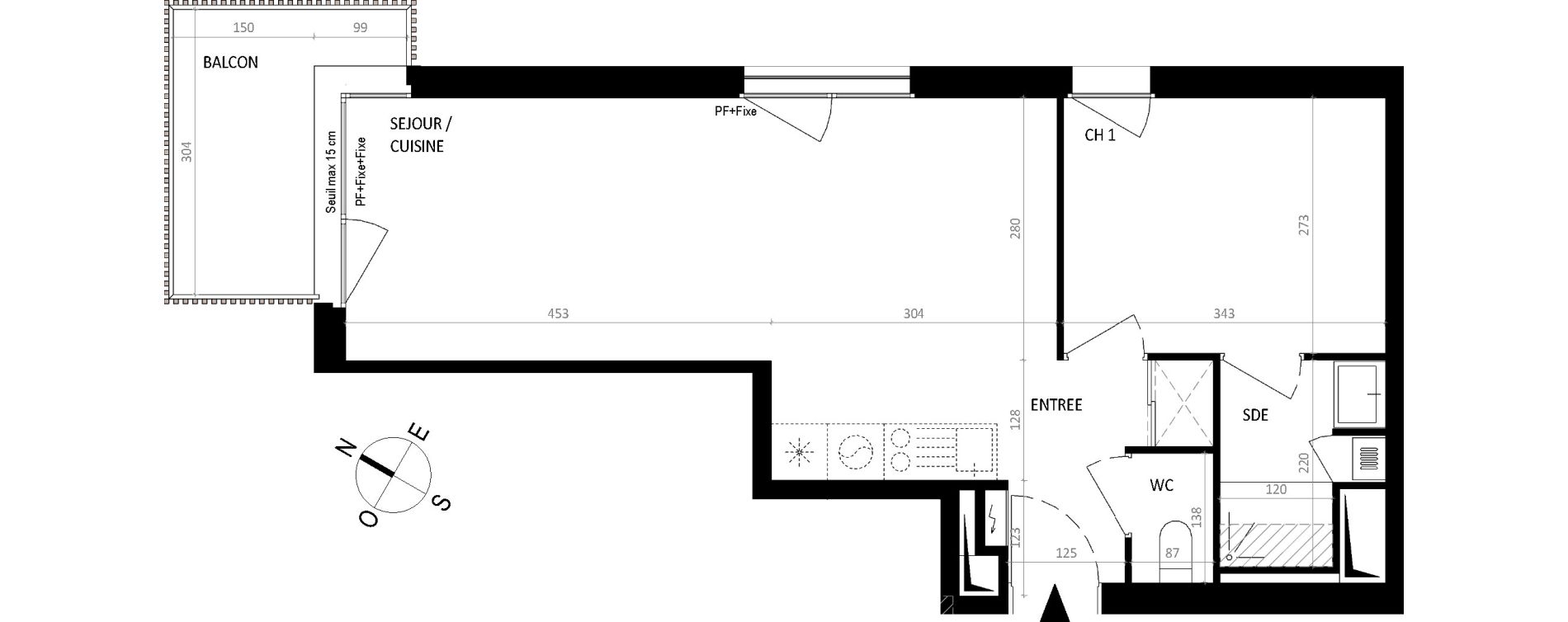 Appartement T2 de 41,91 m2 &agrave; Nantes Botti&egrave;re-ch&eacute;naie