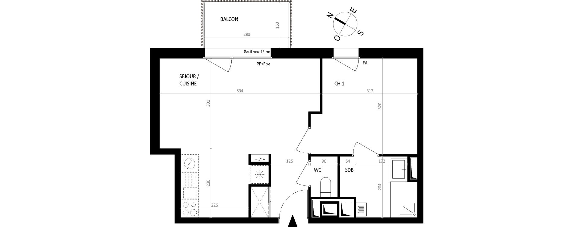 Appartement T2 de 41,46 m2 &agrave; Nantes Botti&egrave;re-ch&eacute;naie