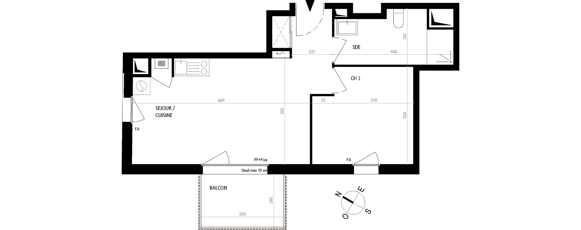 Appartement T2 de 42,15 m2 &agrave; Nantes Botti&egrave;re-ch&eacute;naie